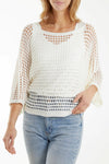 White 3/4 Sleeve Open Knit Top