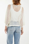 White 3/4 Sleeve Open Knit Top