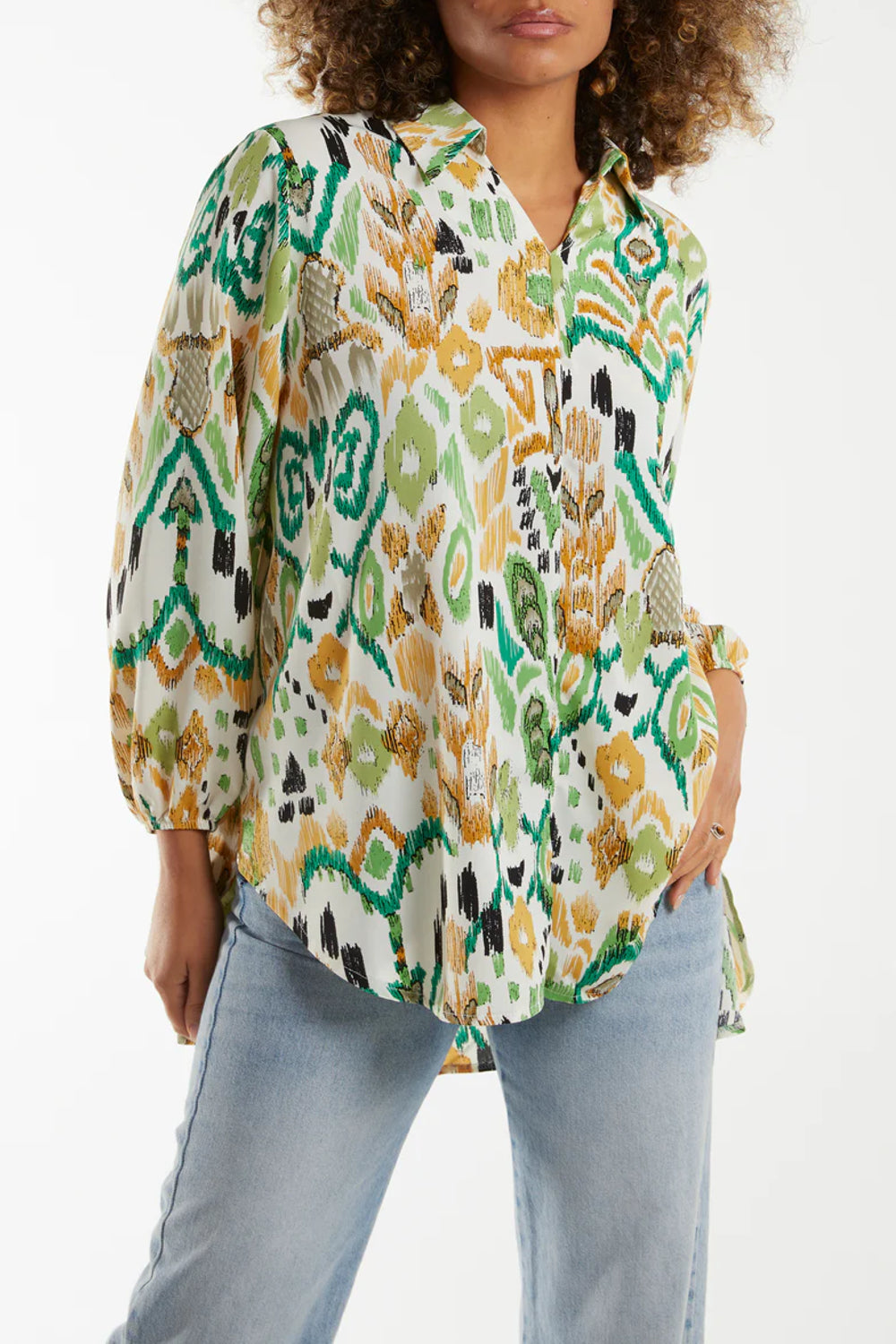 Green Abstract Print Long Sleeve Shirt