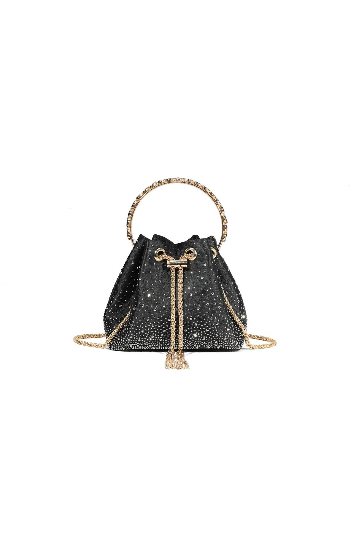 Black Embellished Top Handle Evening Bag