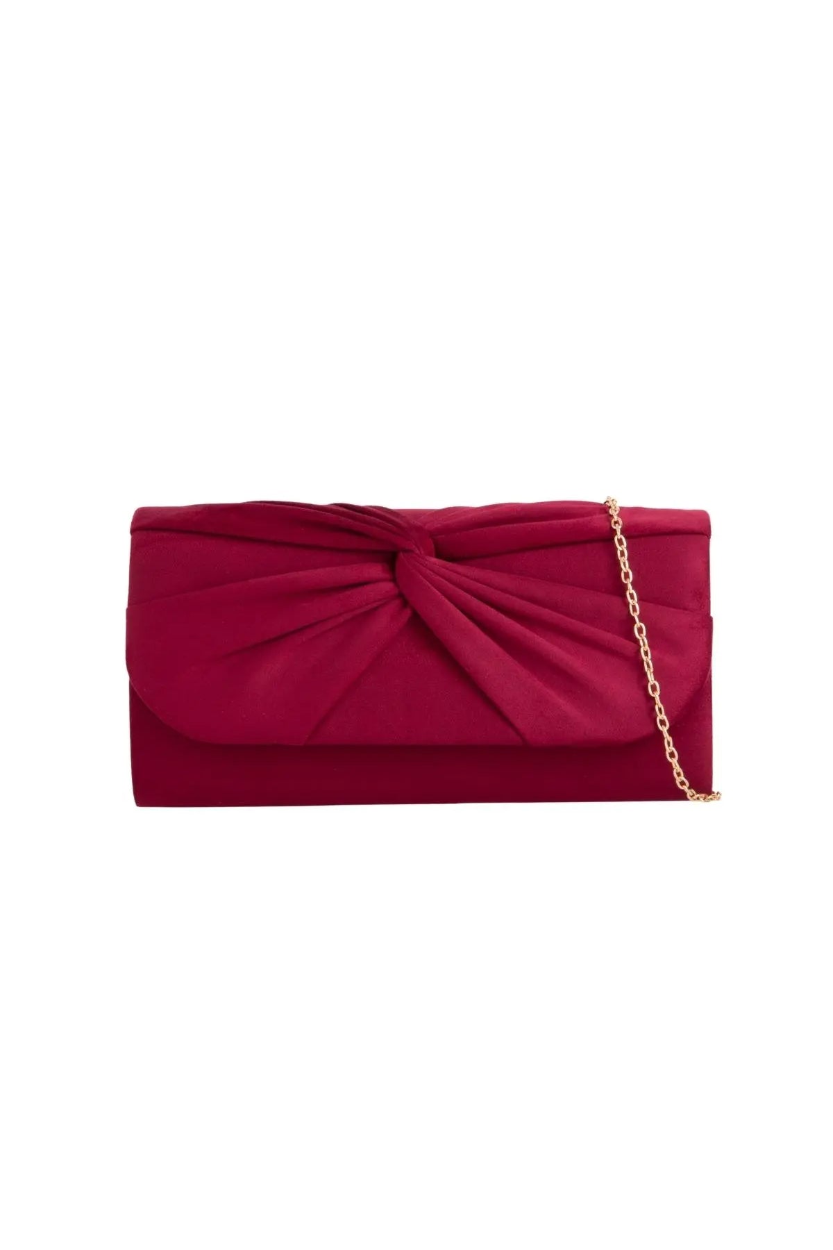 Burgundy Suede Clutch Bag with Knot Detail