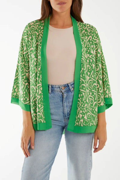 Green Paisley Print Kimono
