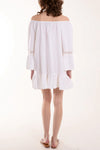 White Lace Trim Bardot Mini Tunic Dress