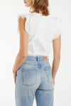 White Ruffle Broderie Anglaise Sleeve T-Shirt