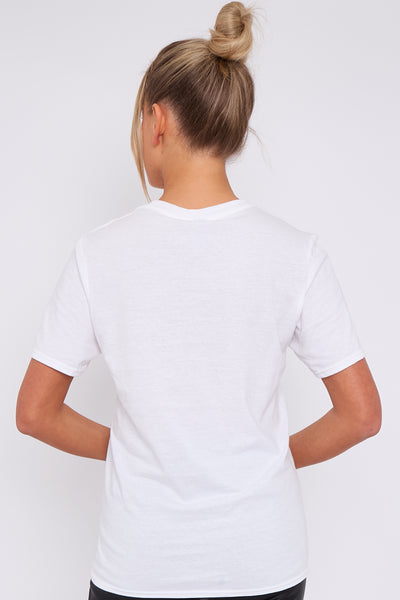 White Logo Short Sleeve Round Neck T-Shirt