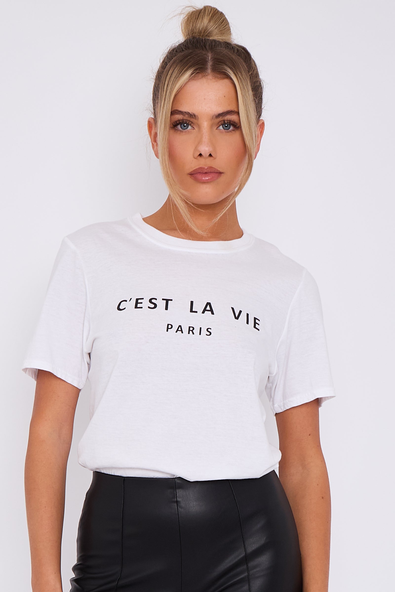 White C'est La Vie Short Sleeve Round Neck T Shirt