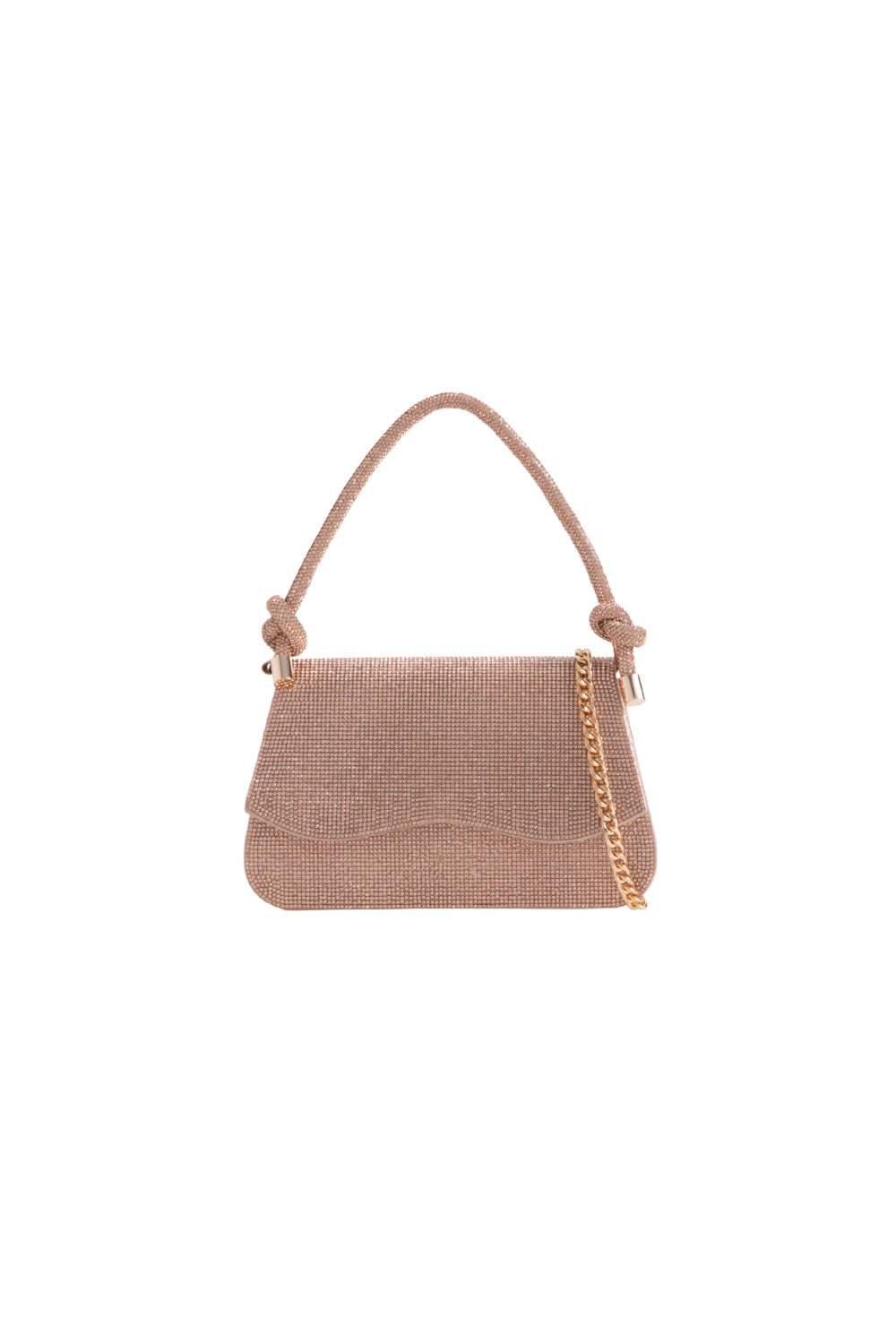 Rose Gold Diamante Top Handle Bag With Knot Details