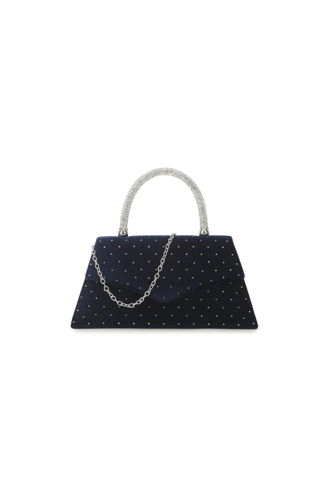 Navy Embellished Velvet Small Top Handle Evening Bag