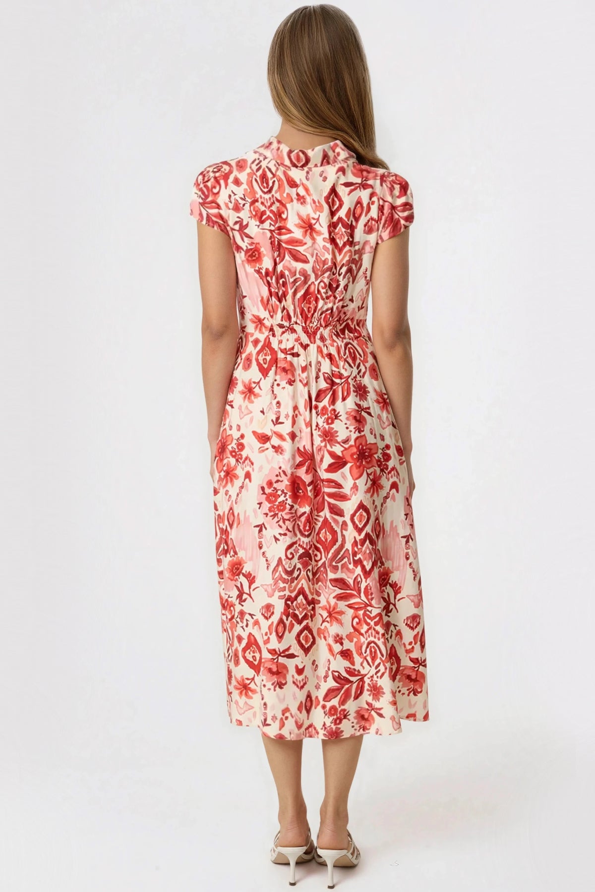 Orange Floral Shirt Midi Dress