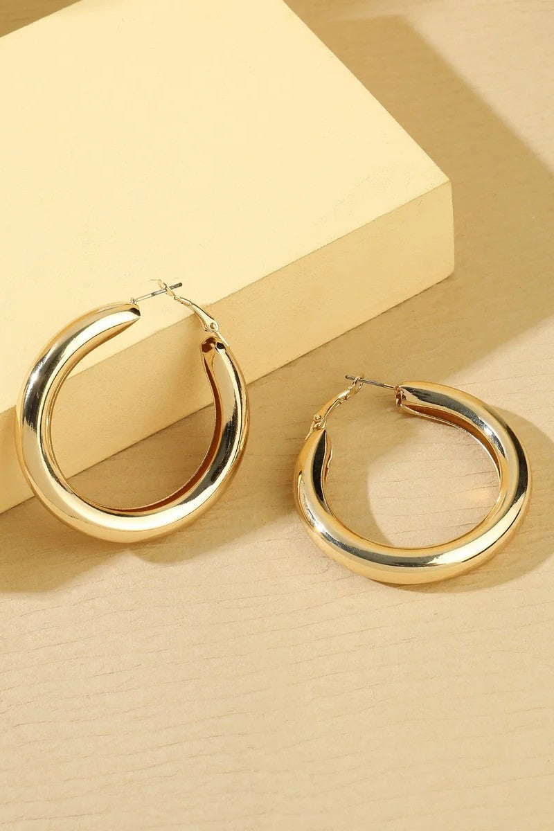 Gold Tone Chunky Hoop Earrings
