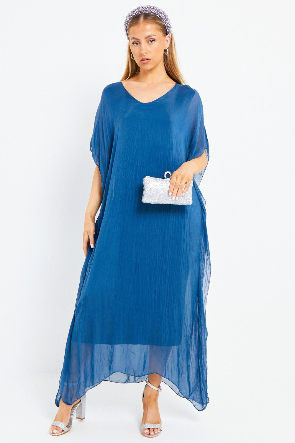 Royal Blue Silk Maxi Kaftan Dress