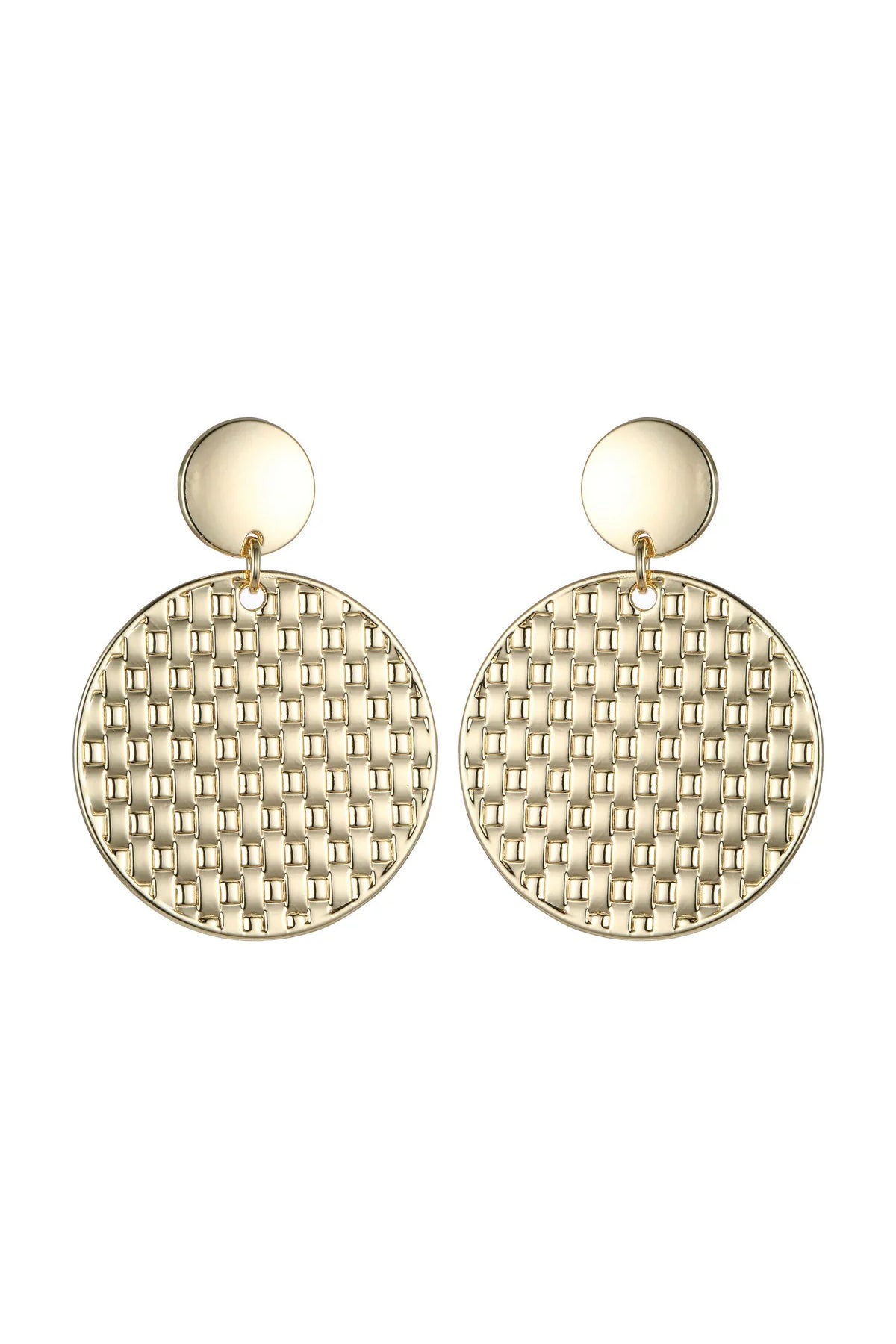 Gold Tone Mesh Textured Circle Earrings