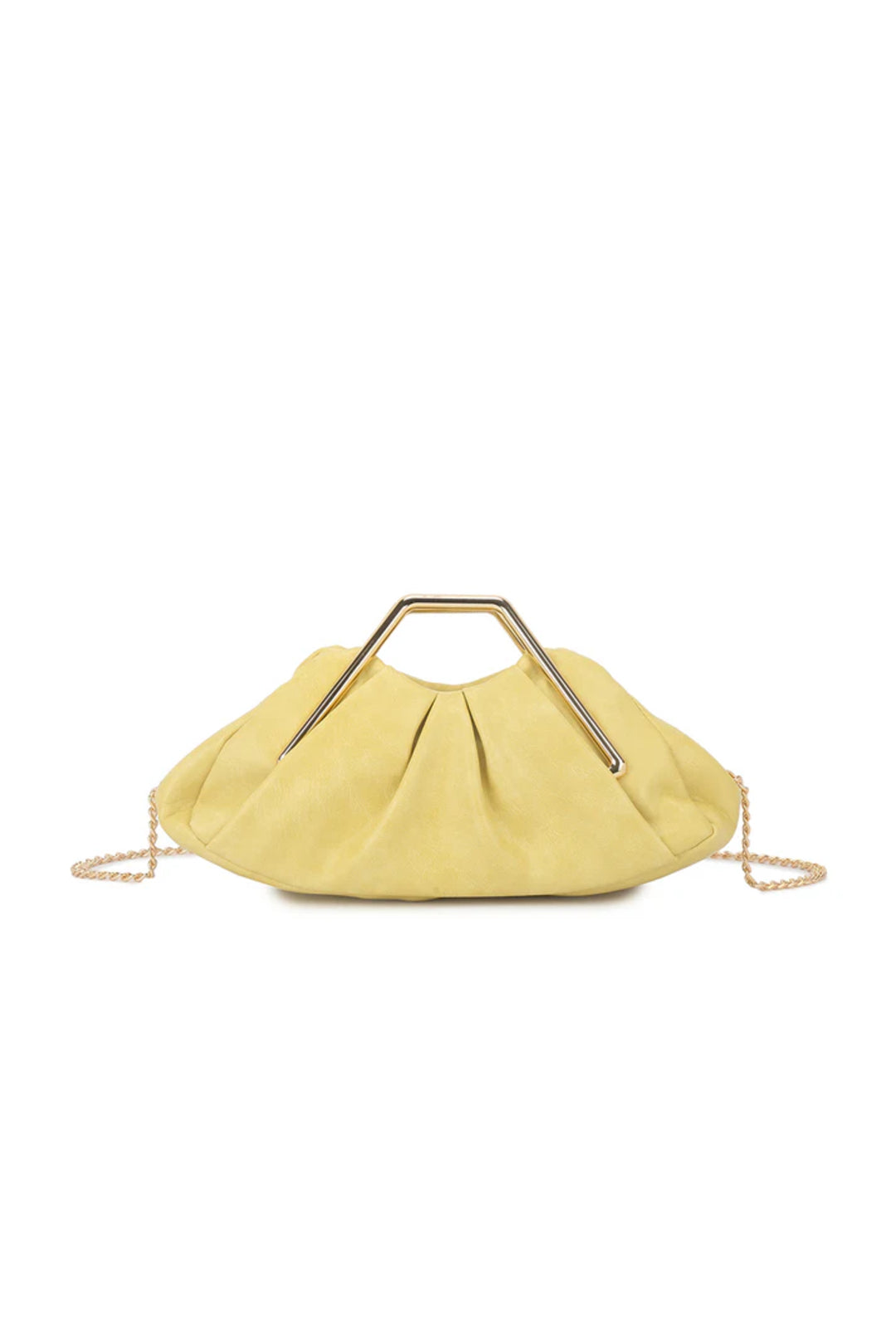 Yellow Ruched Clutch Bag with Chain & Geometric Top Handle