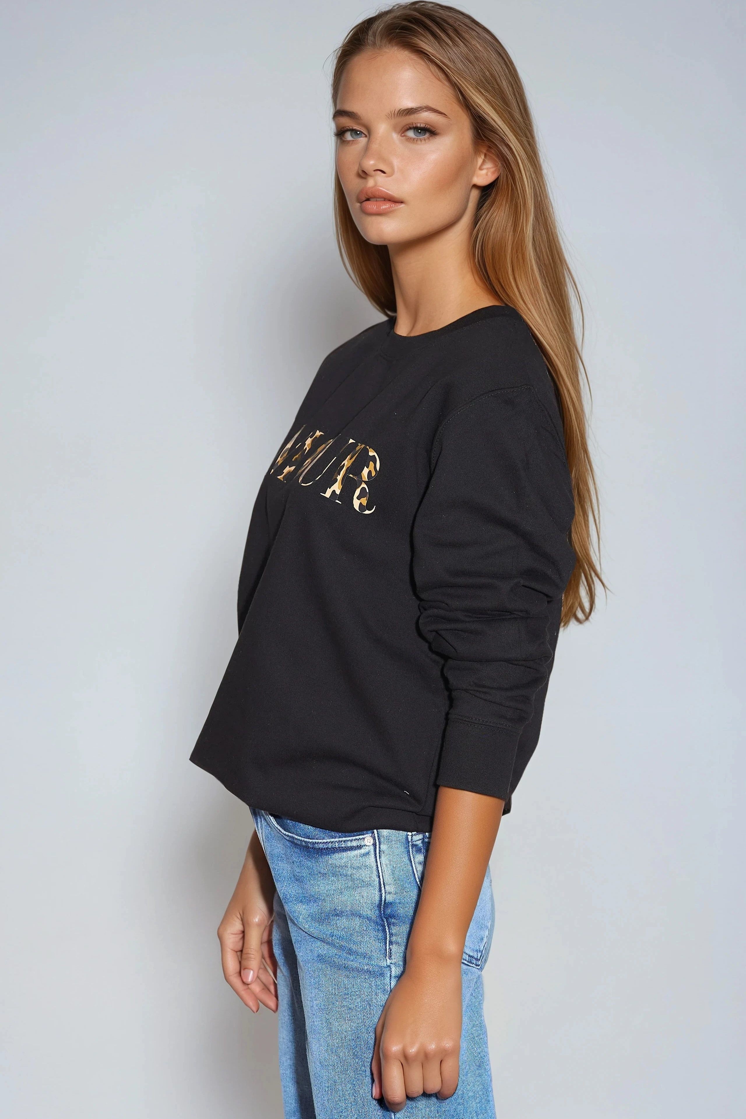 Black Amour Leopard Print Sweatshirt