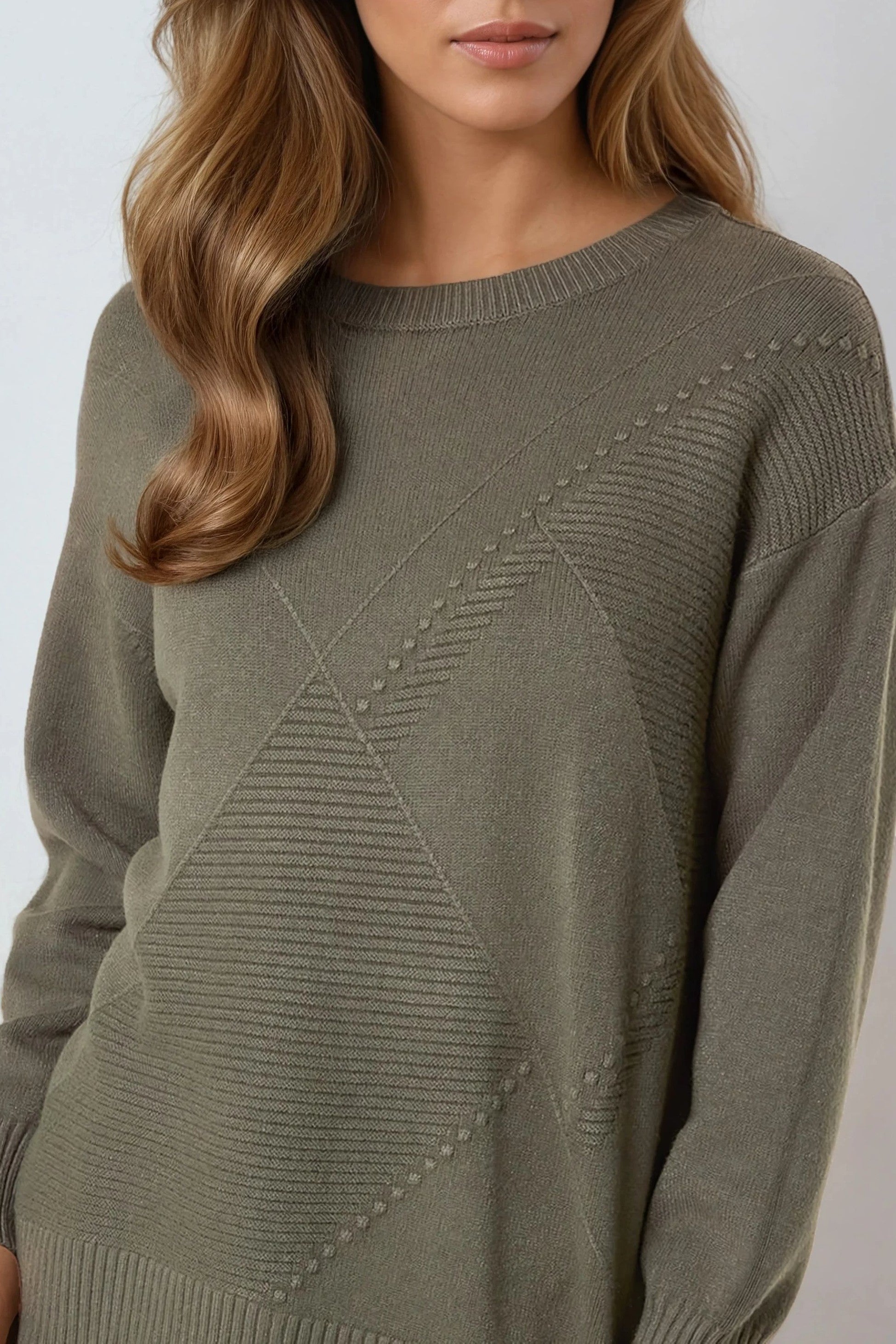 Khaki Geometric Knitted Jumper