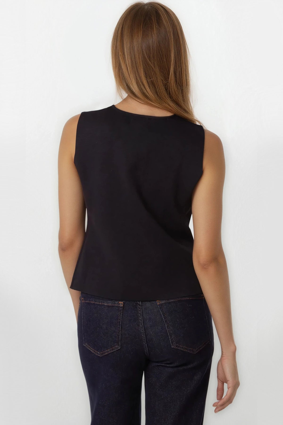 Black Asymmetric Fine Knit Waistcoat