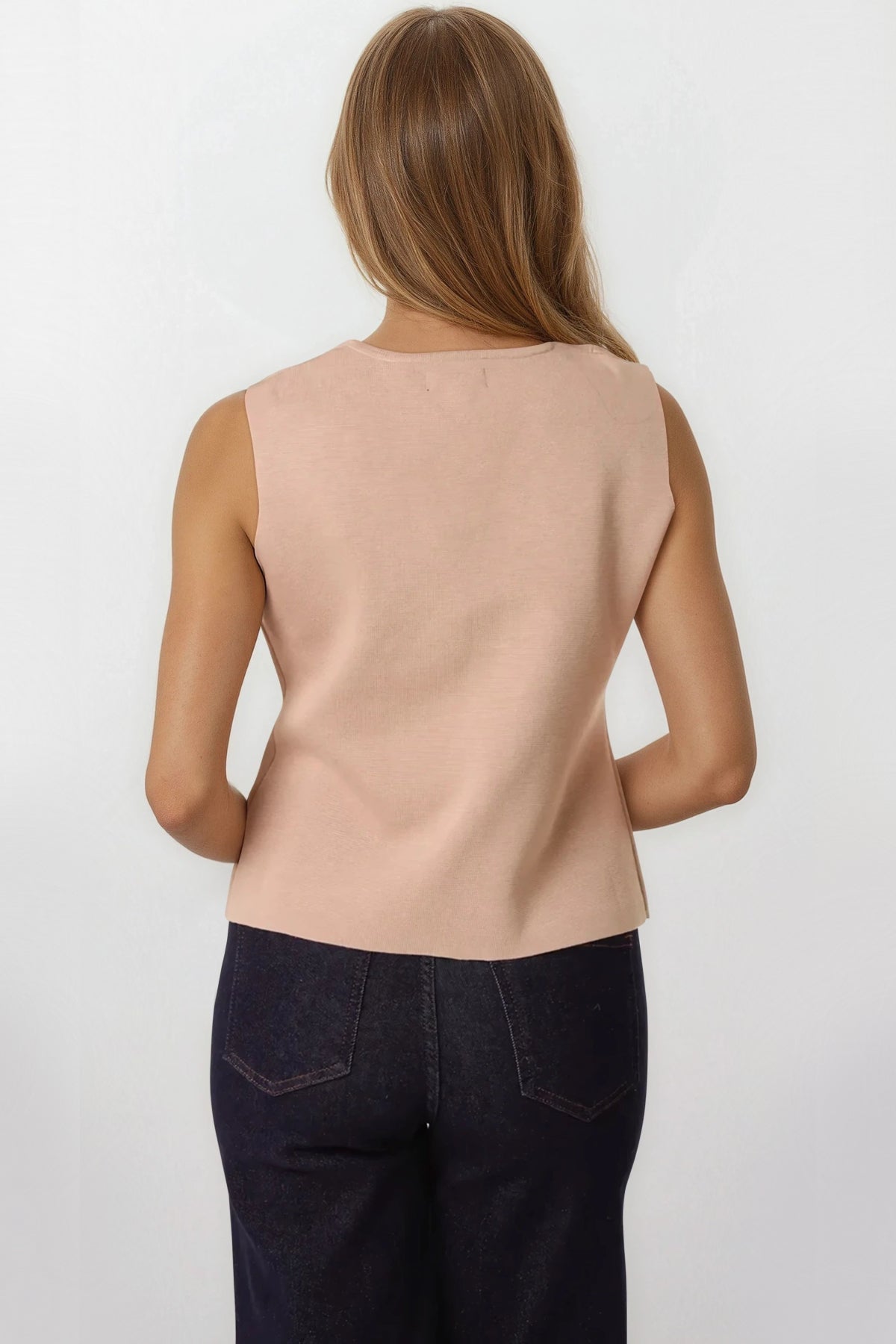 Mocha Asymmetric Fine Knit Waistcoat