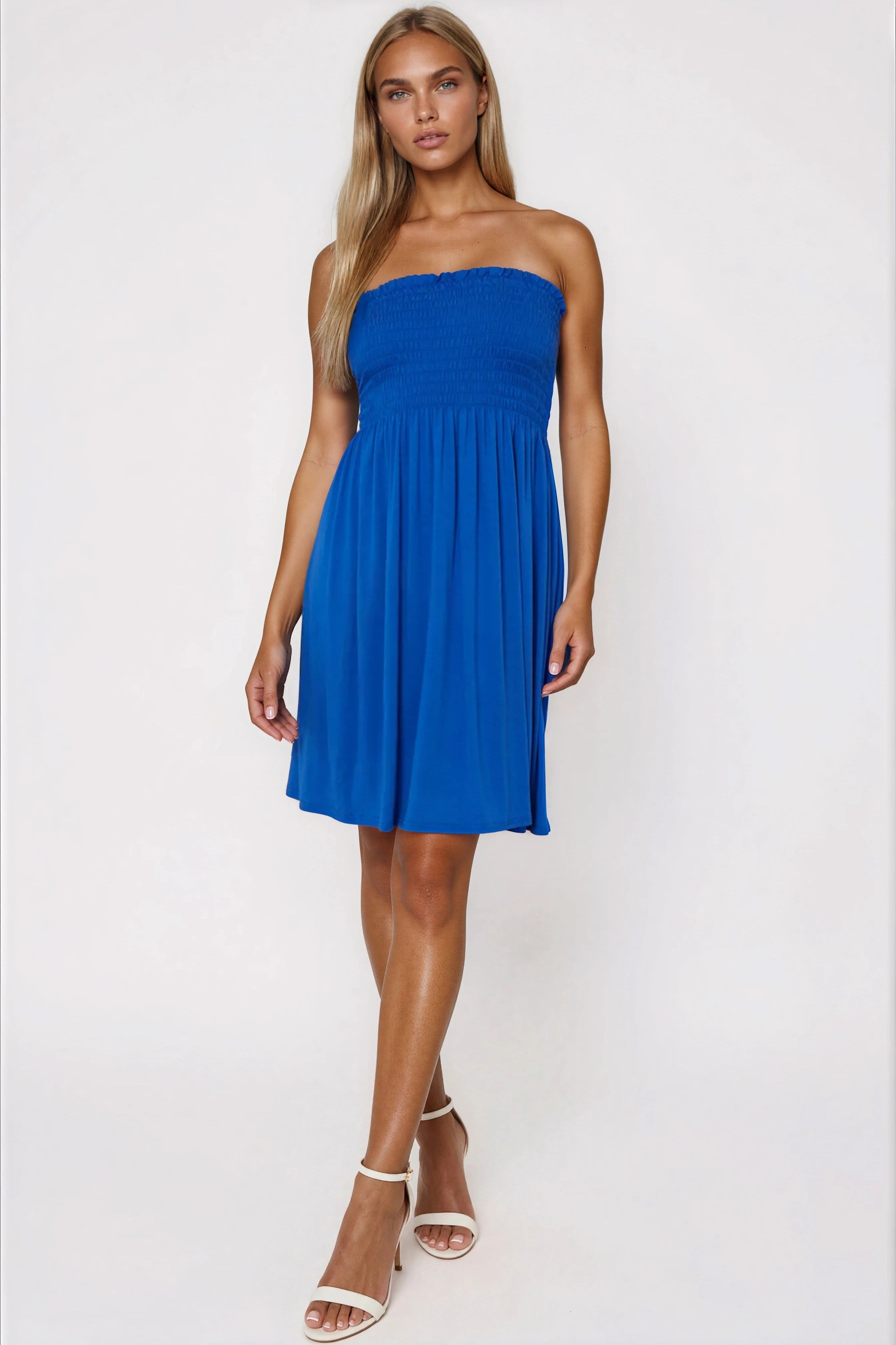 Royal Blue Shirred Bandeau Mini Dress