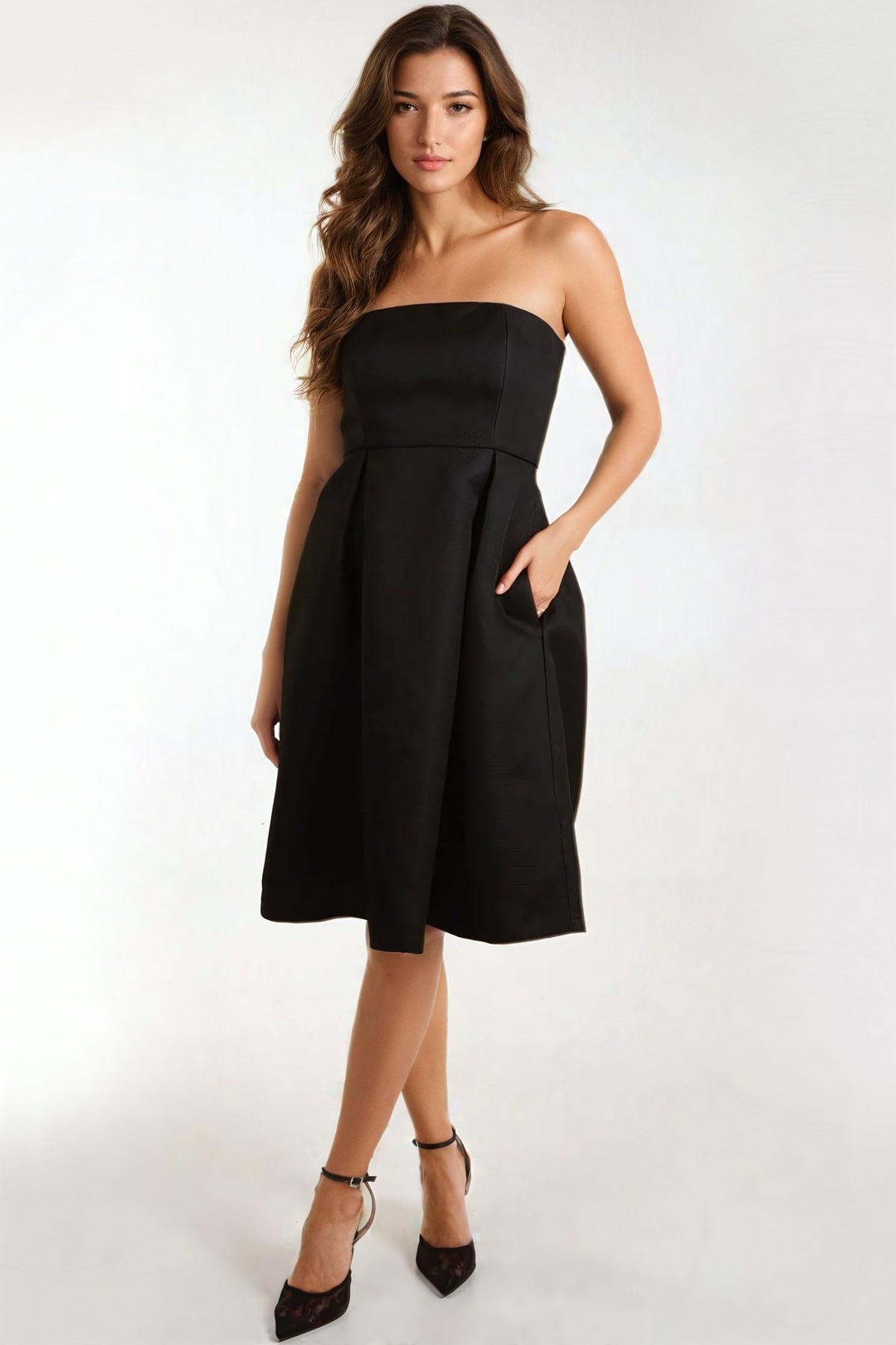 Black Bandeau Midi Dress with Pockets Black Bandeau Midi Dress with Pockets