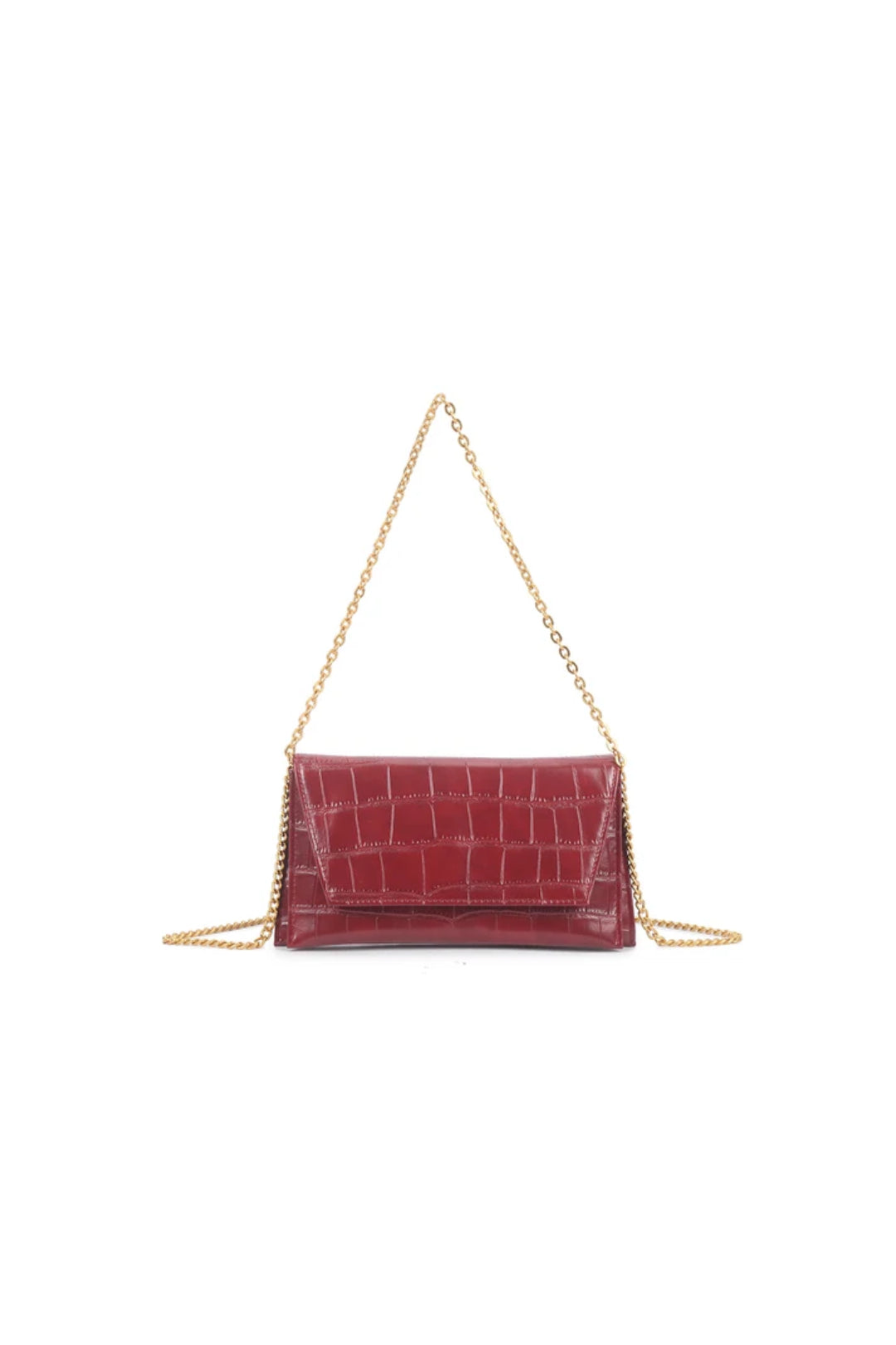 Cherry Red Croc Faux Leather Envelope Clutch Bag
