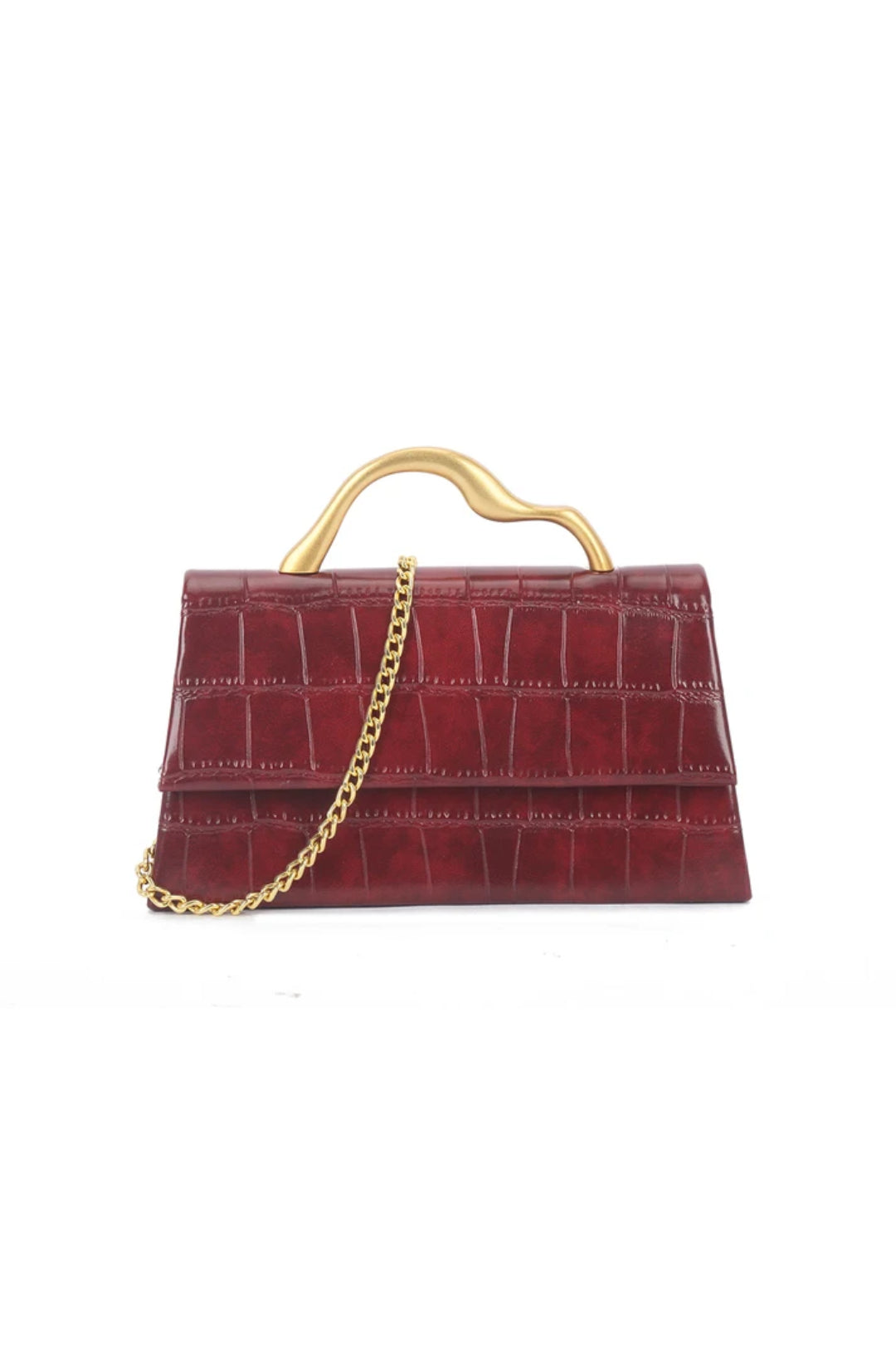 Cherry Red Croc Faux Leather Top Handle Bag