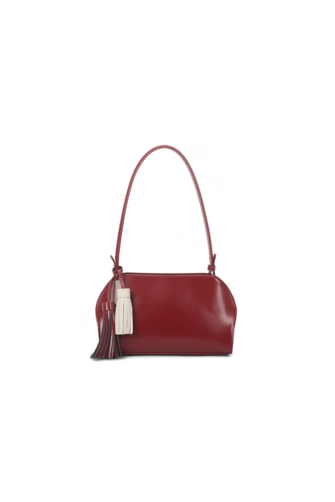 Cherry Red Faux Leather Shoulder Bag with Tassel Charms