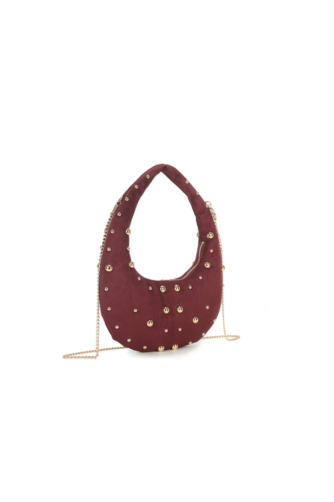 Cherry Red Oval Studded Shoulder Bag