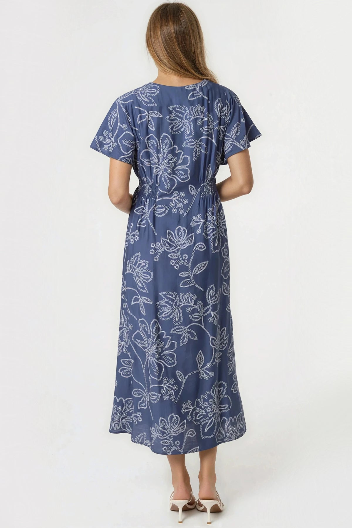 Denim Blue Floral Midi Dress