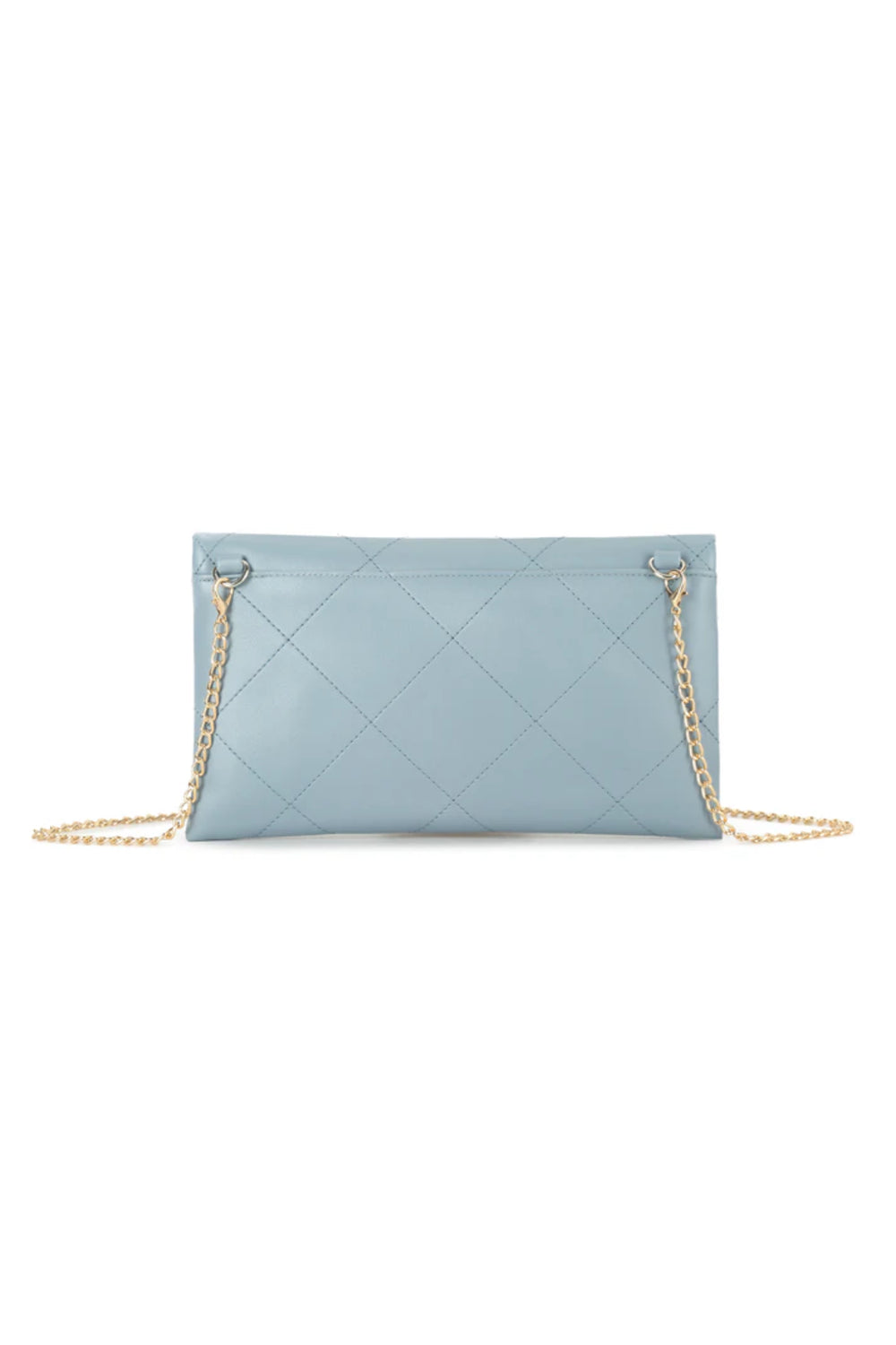 Grey Blue Faux Leather Clutch Bag with Chain Strap