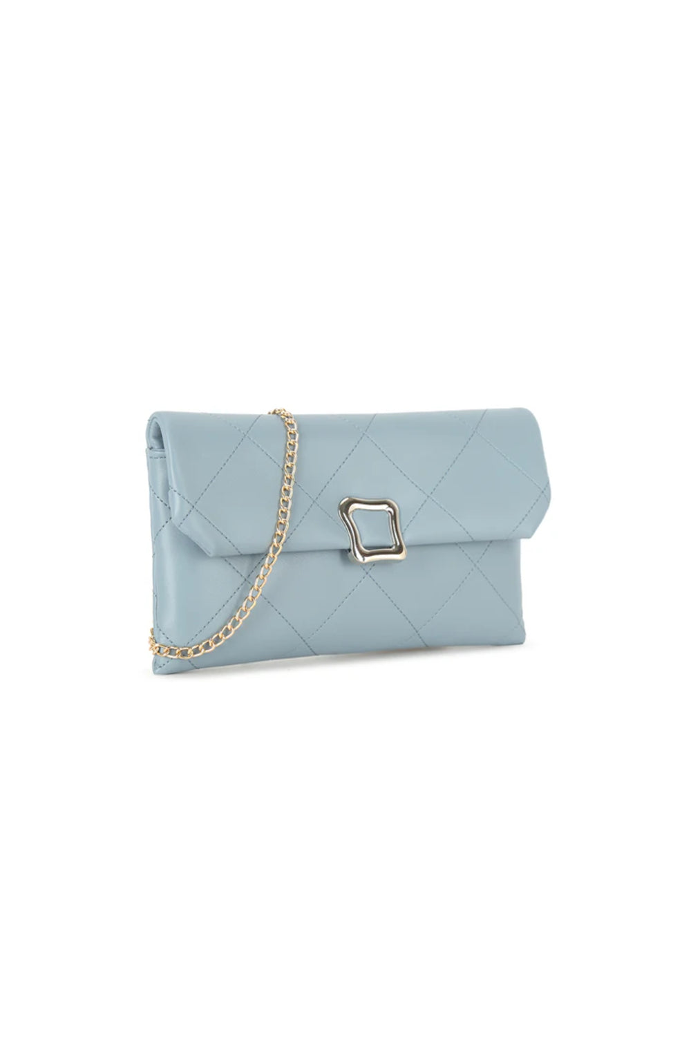 Grey Blue Faux Leather Clutch Bag with Chain Strap