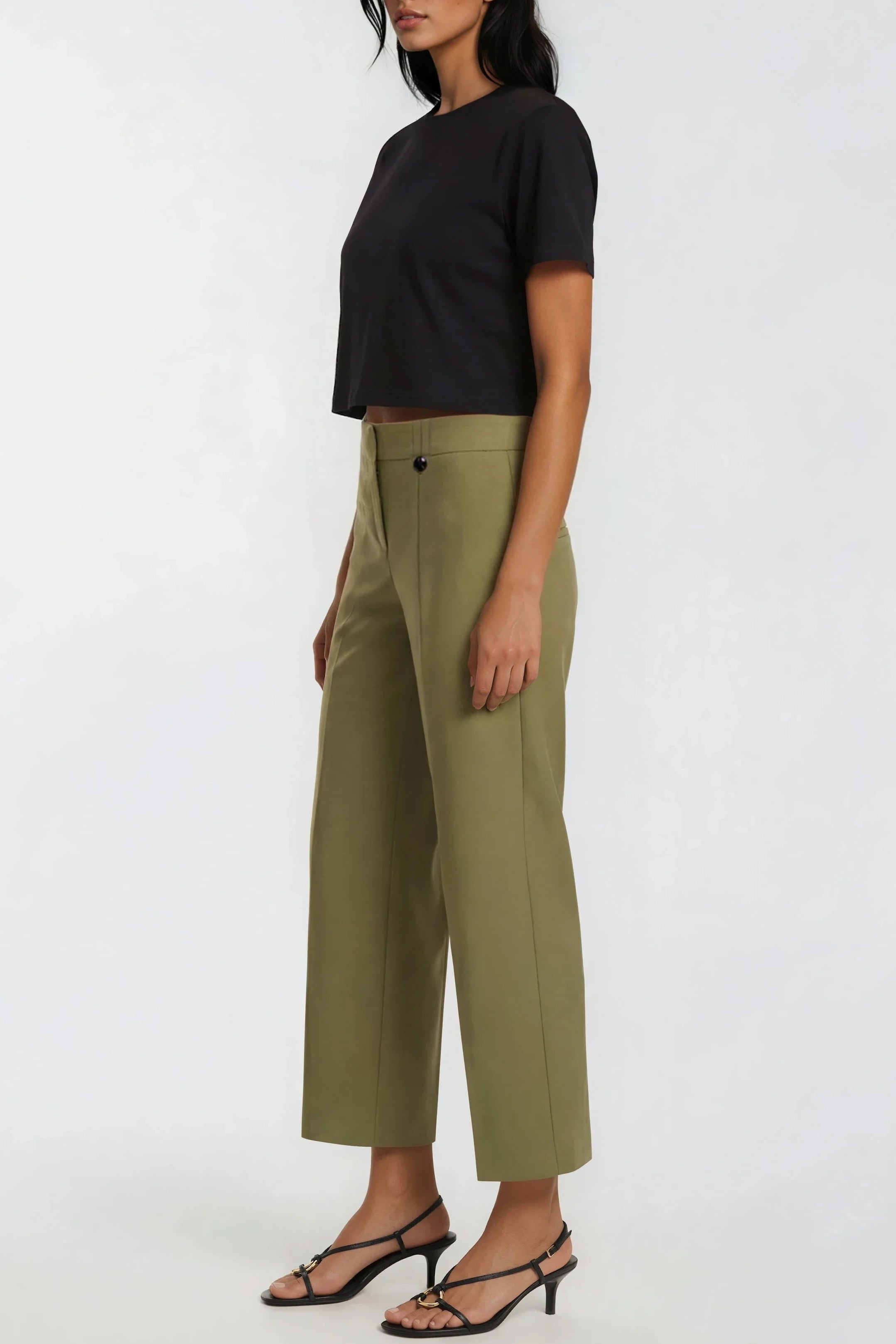 Black Cropped Cotton T-Shirt