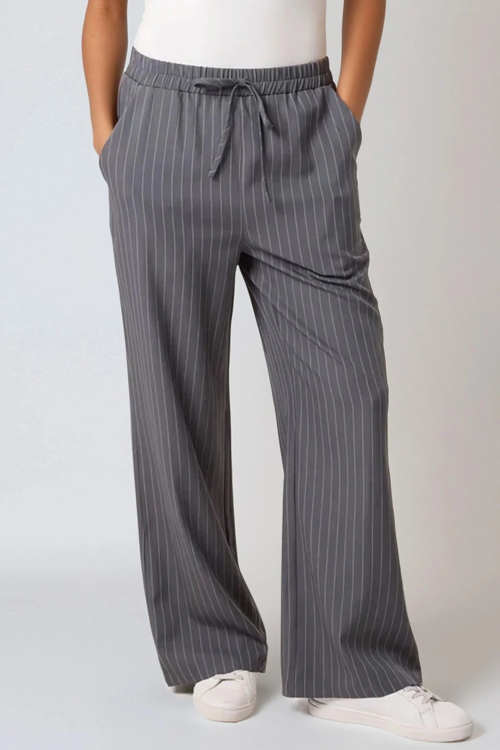 Charcoal Pinstripe Wide Leg Trousers