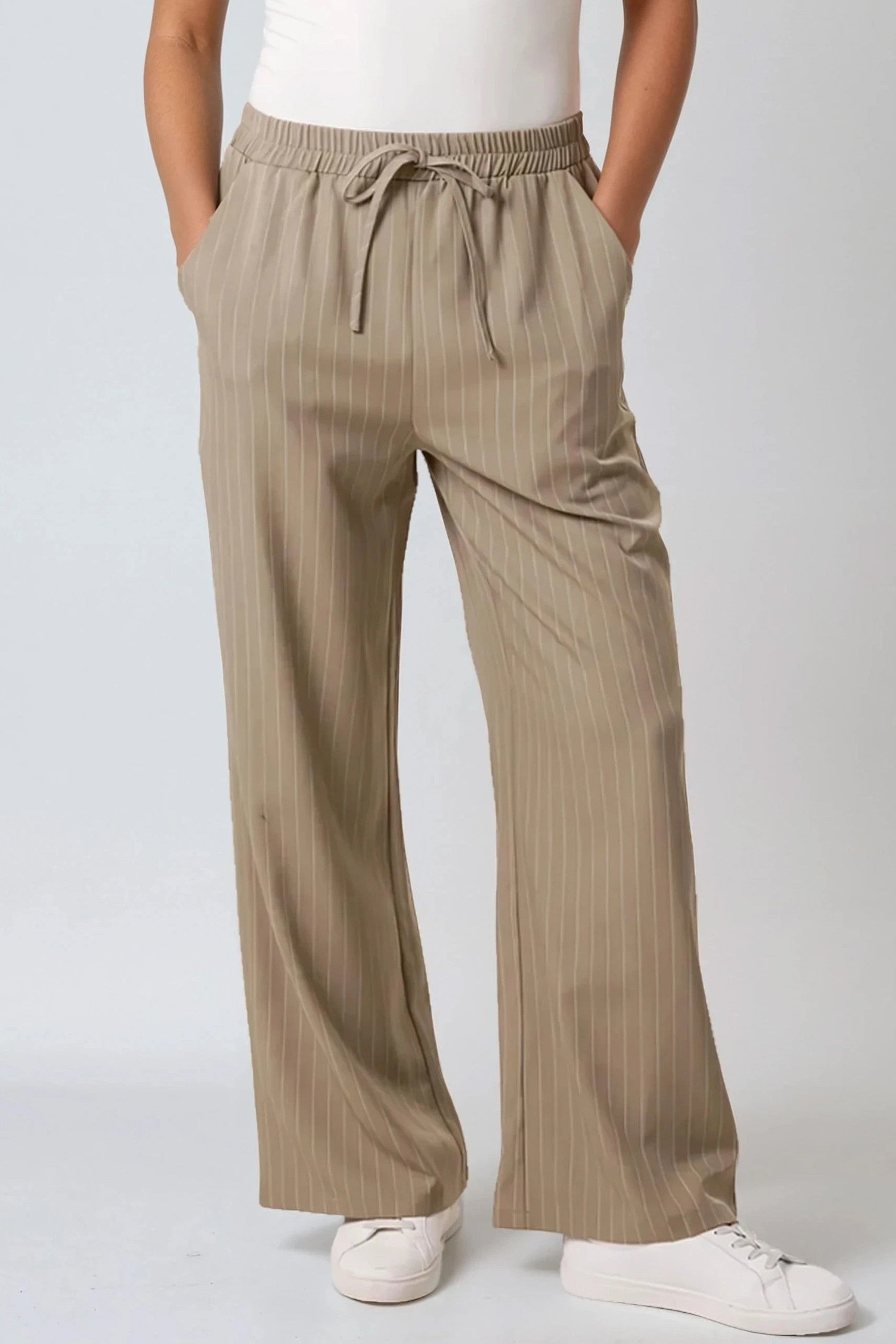 Khaki Pinstripe Wide Leg Trousers and Waistcoat Set