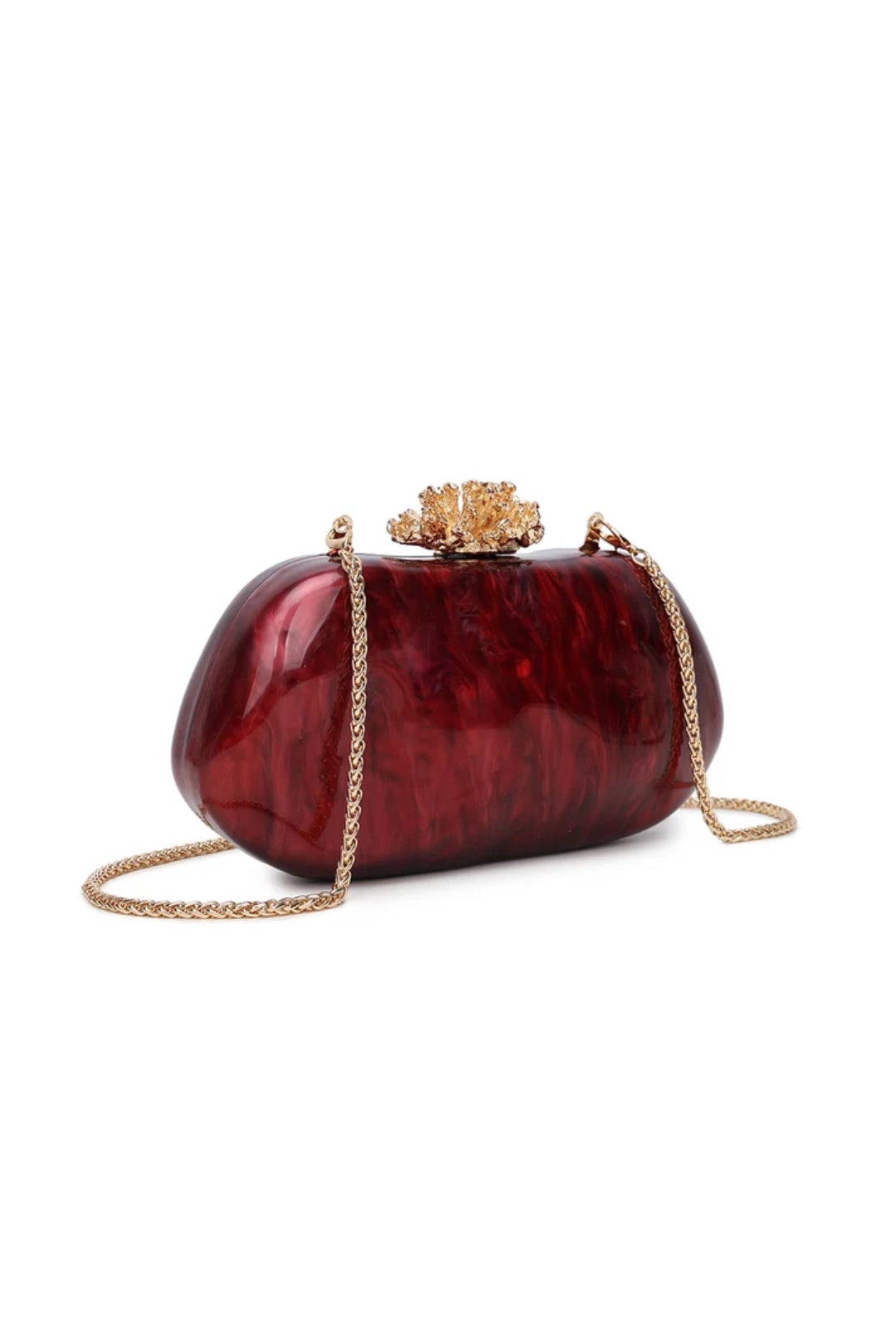 Burgundy Evening Clutch Bag with Gold Clasp