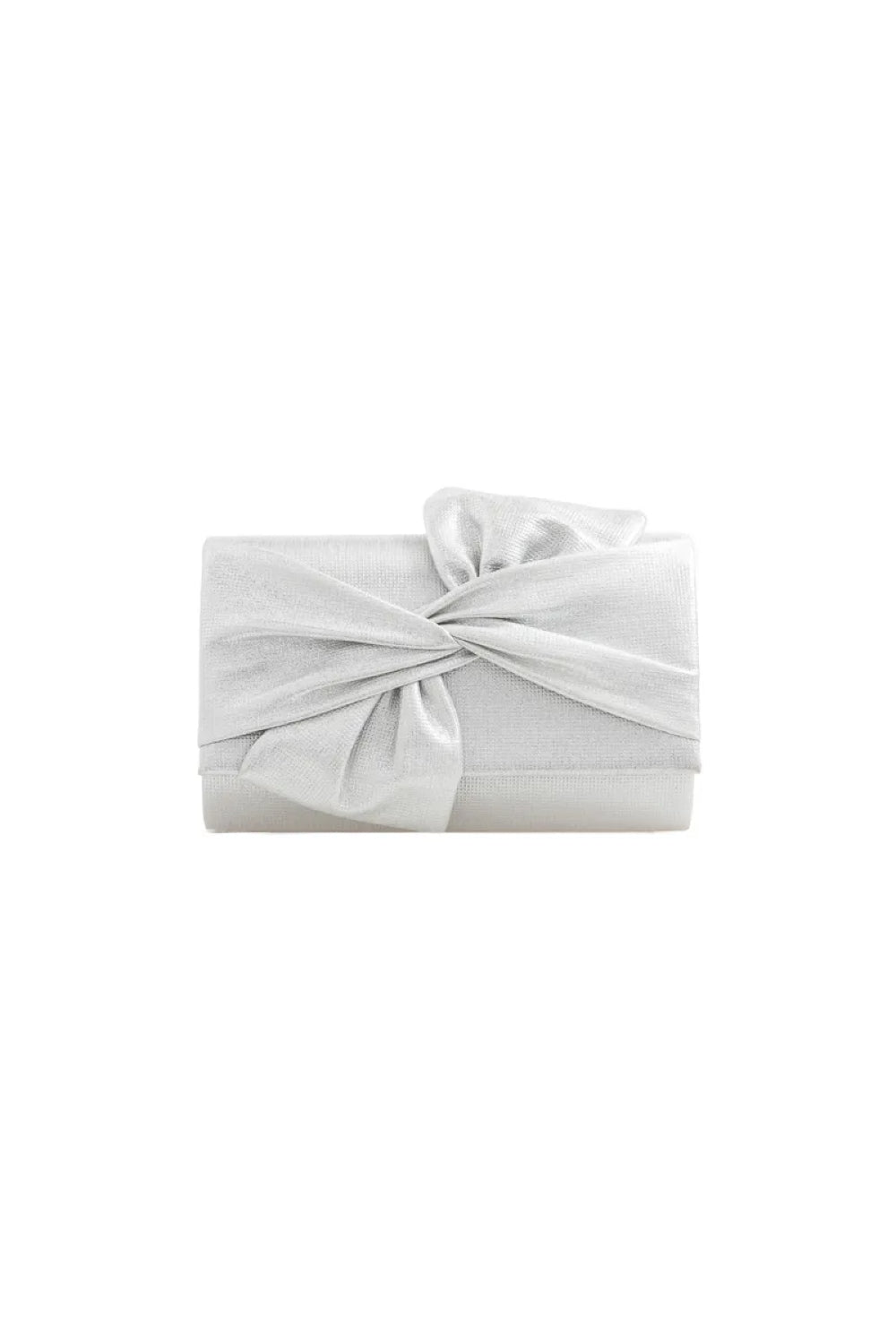Silver Evening Clutch Bag with Bow Detail