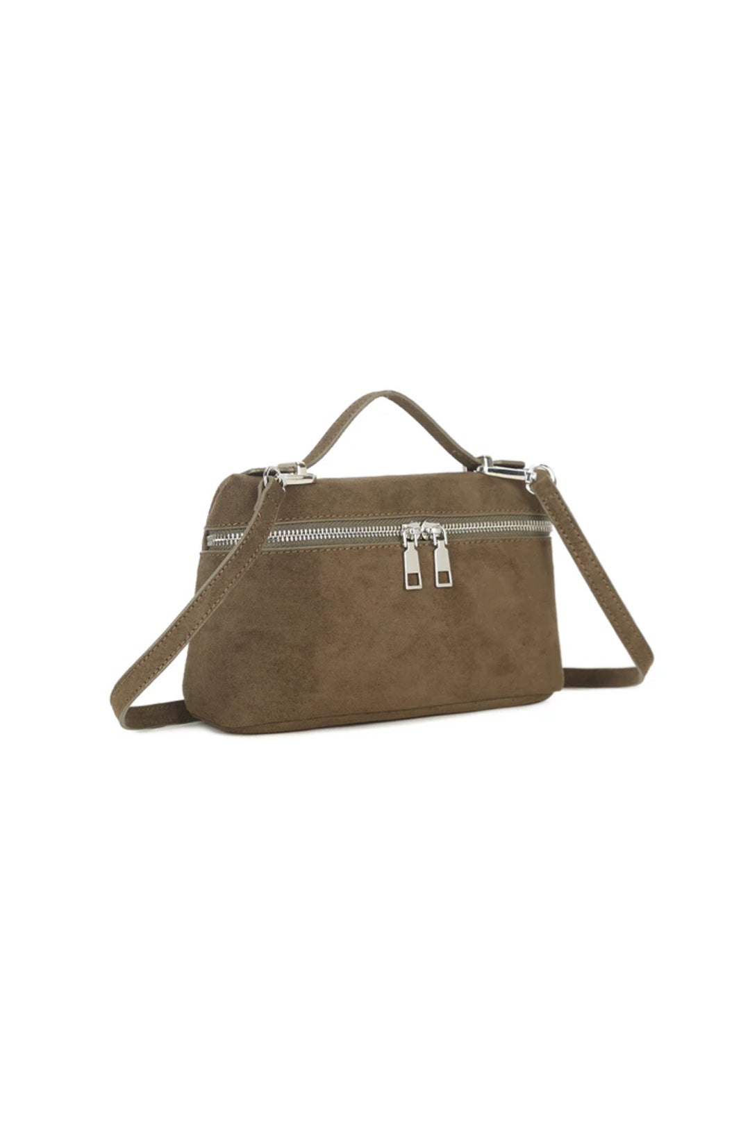 Olive Faux Suede Top Handle Handbag