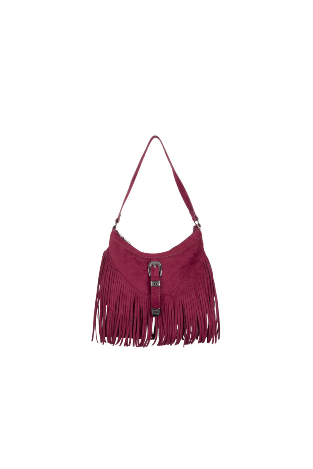 Burgundy Faux Suede Fringe Handbag