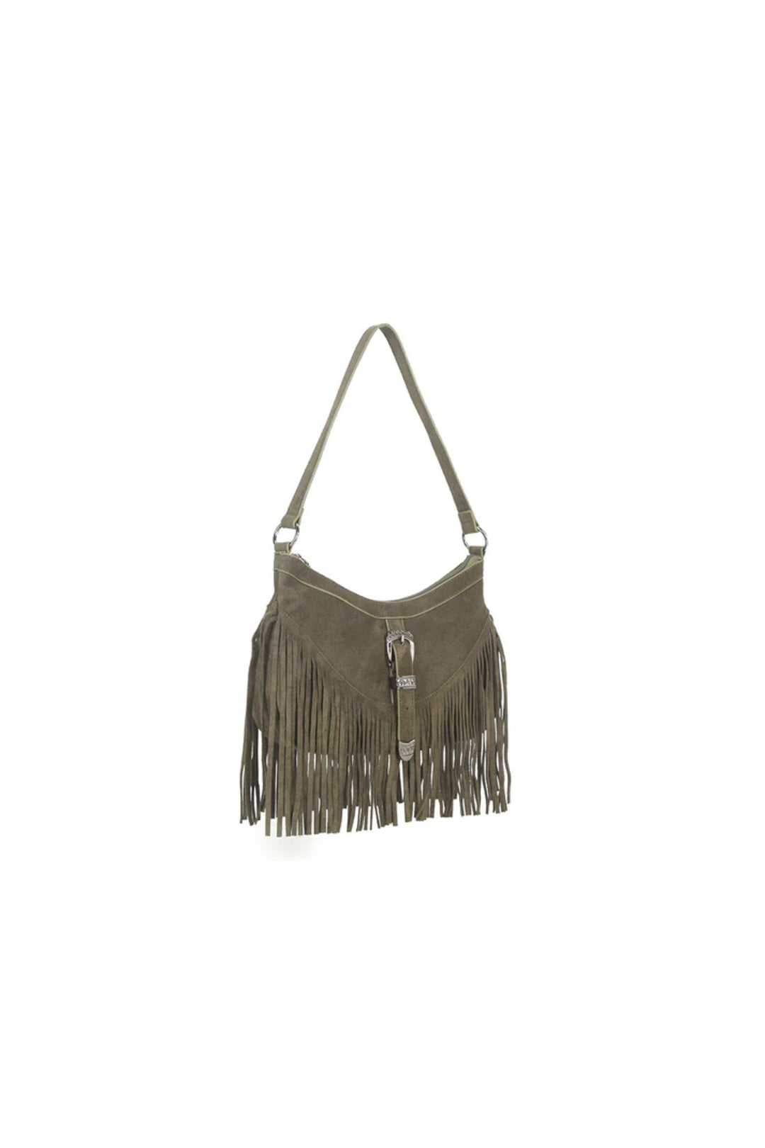 Olive Faux Suede Fringe Handbag