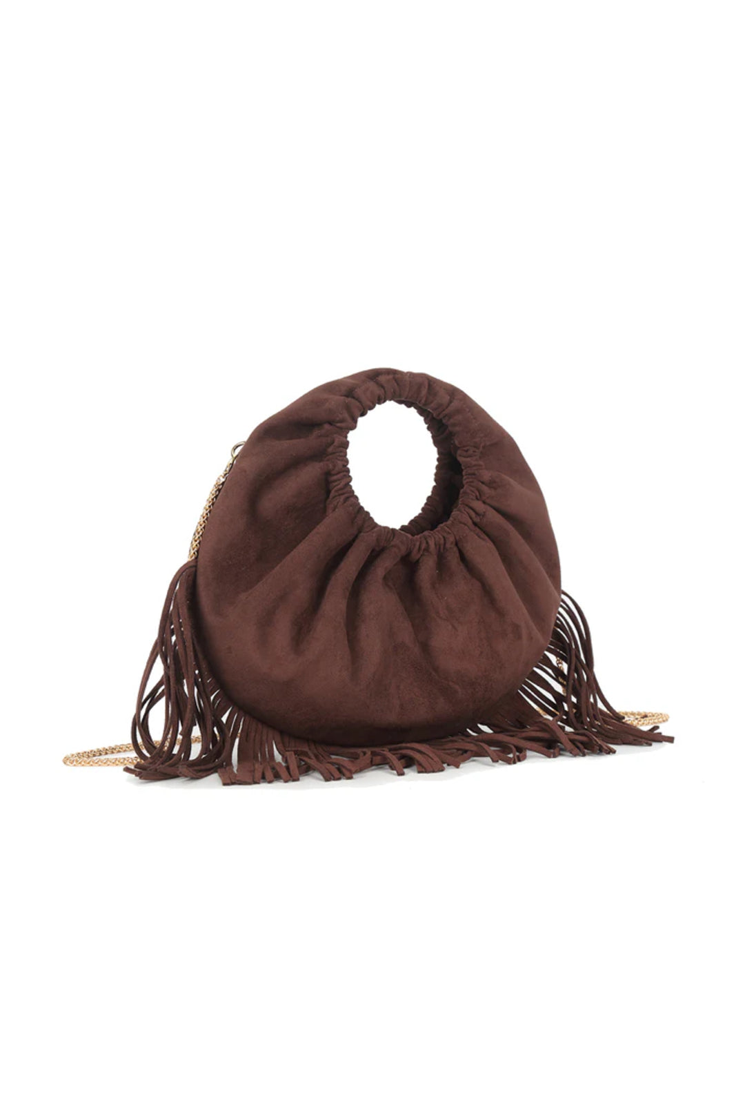 Brown Faux Suede Fringe Handbag