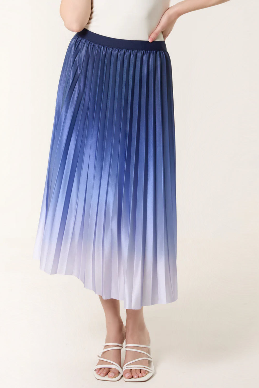 Blue Gradient Pleated Midi Skirt