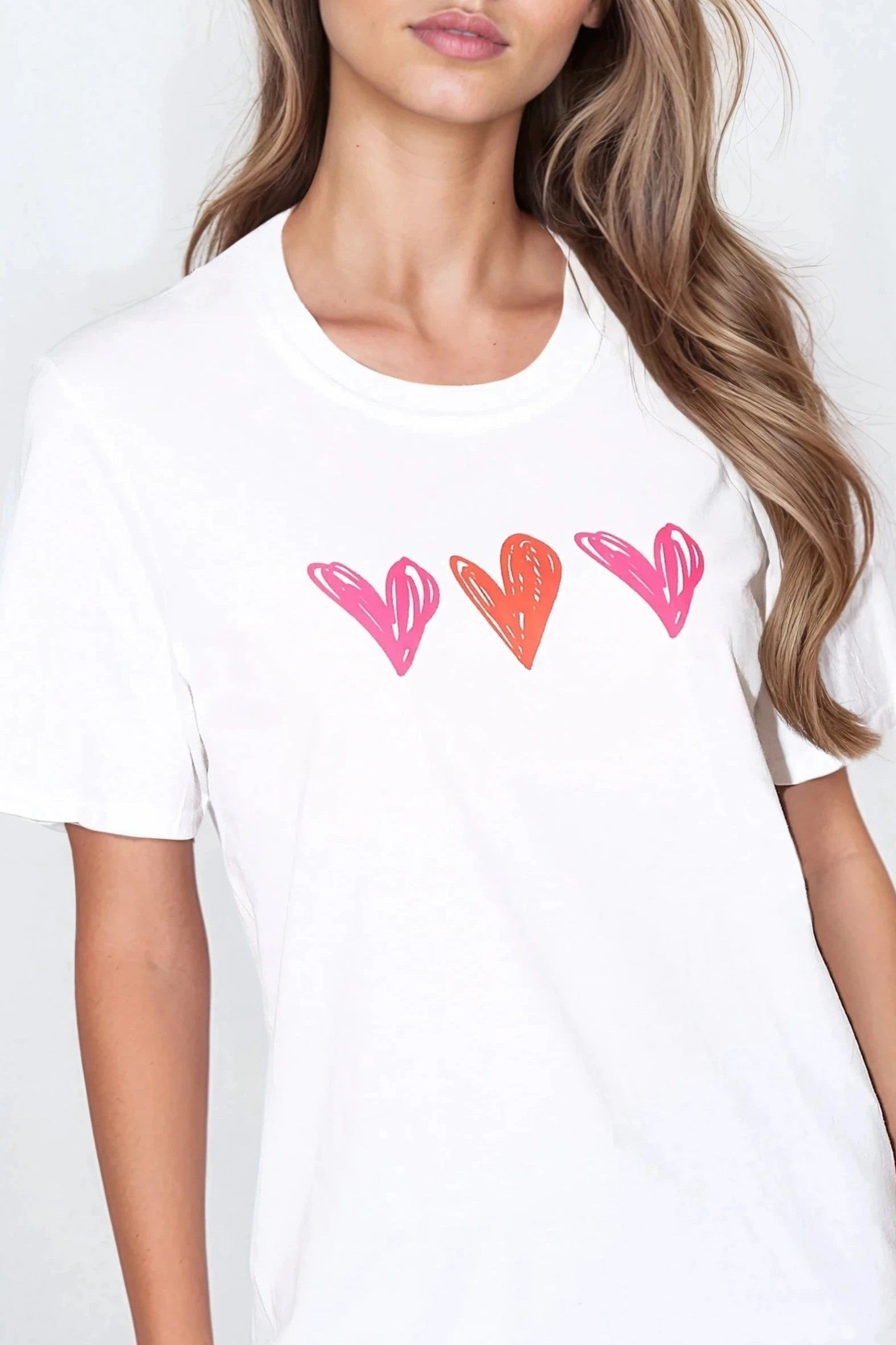 White Hearts Printed Cotton T Shirt