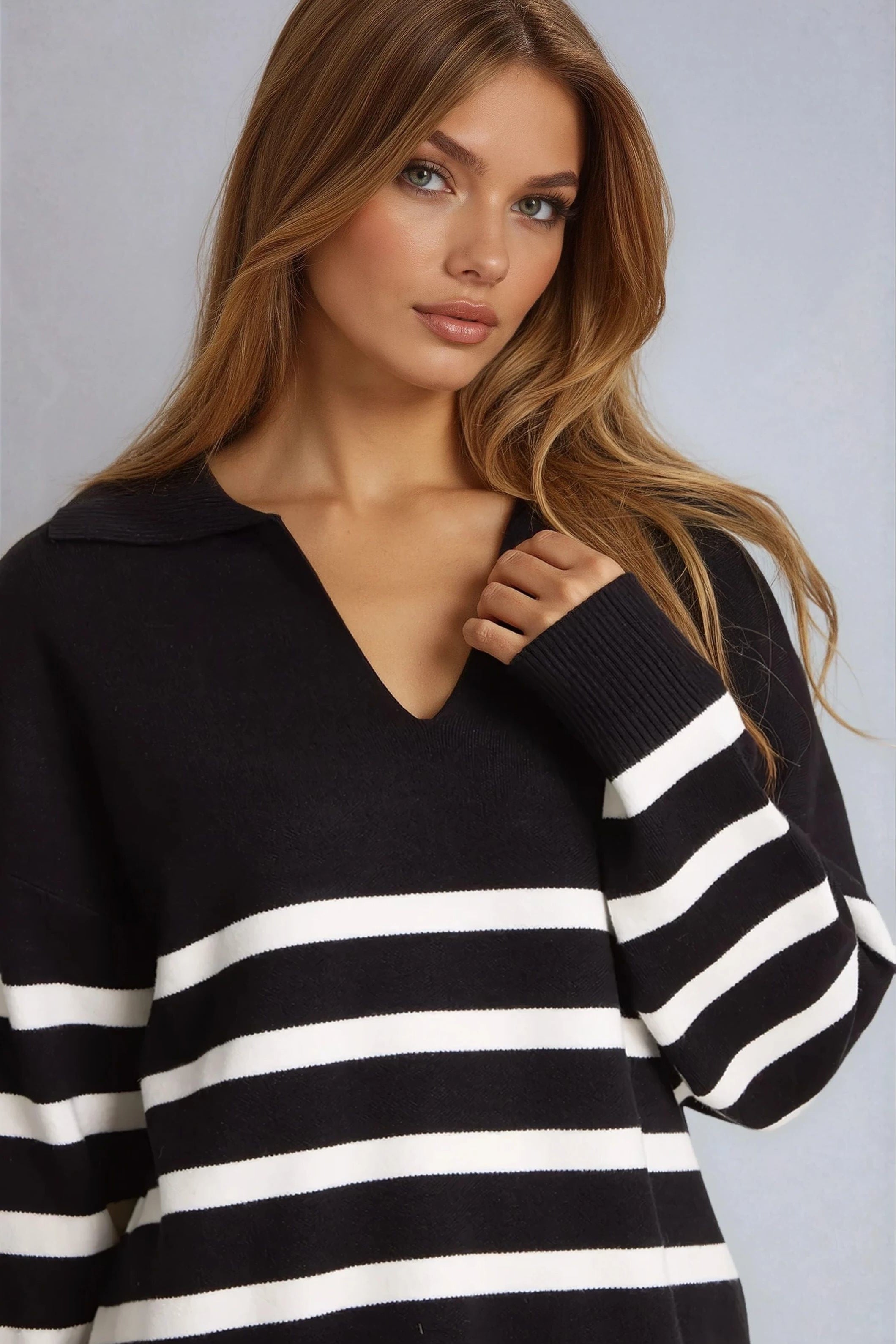 Black Striped Jumper & Trouser Knitted Set