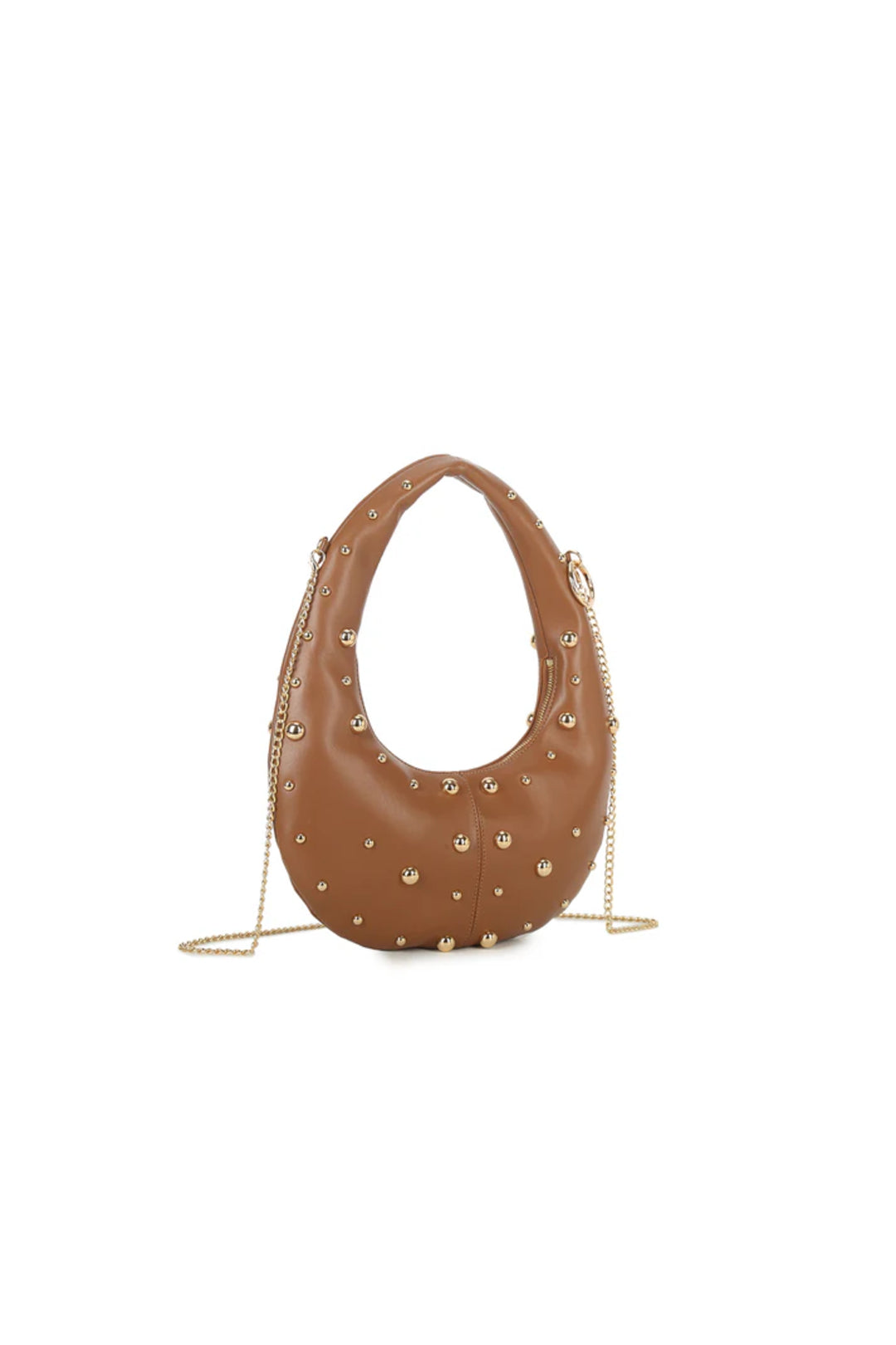 Tan Oval Studded Shoulder Bag