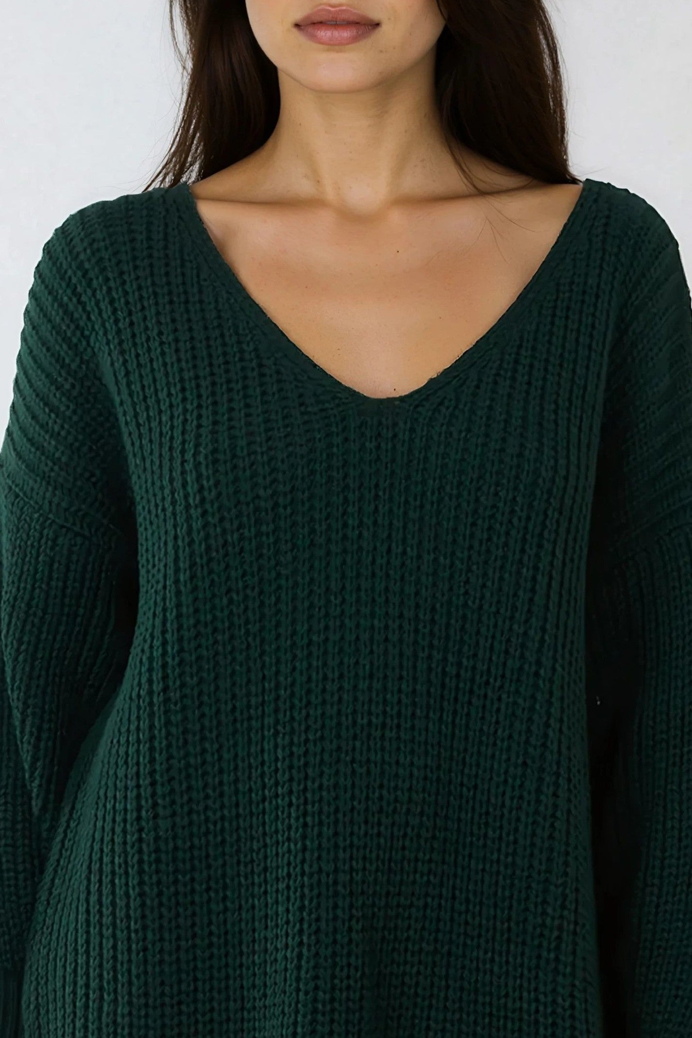 Green Oversized V-Neck Chunky Knit Jumper