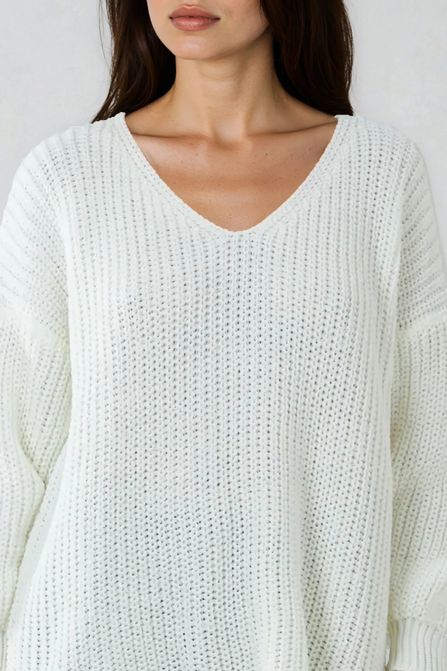 Cream Oversized V-Neck Chunky Knit Jumper