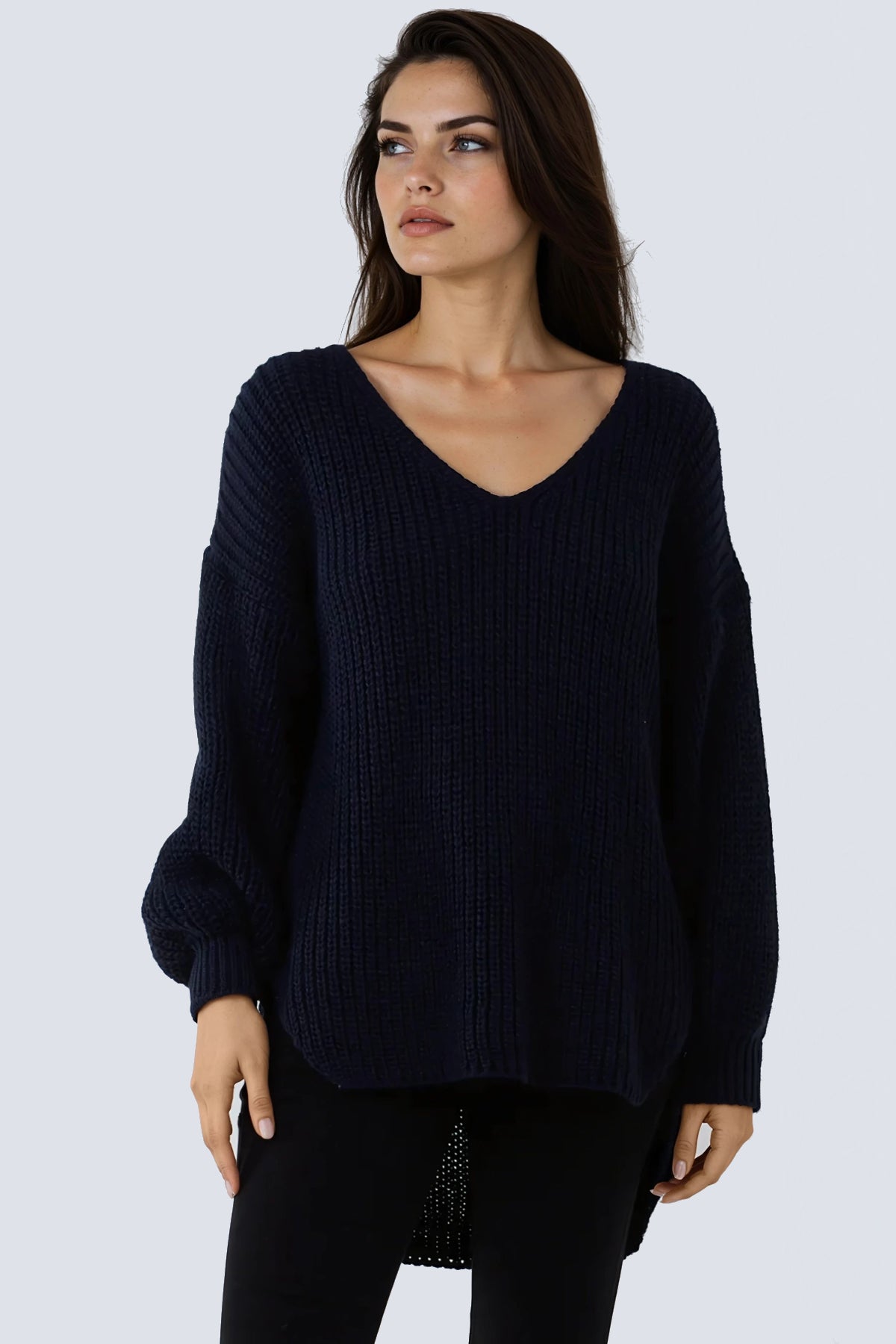 Navy Oversized V-Neck Chunky Knit Jumper