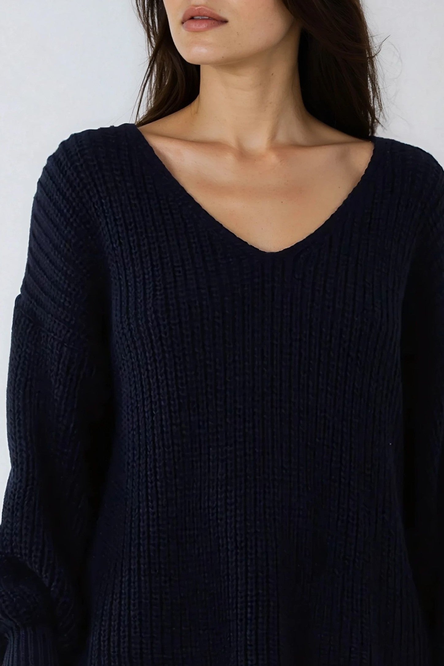Navy Oversized V-Neck Chunky Knit Jumper