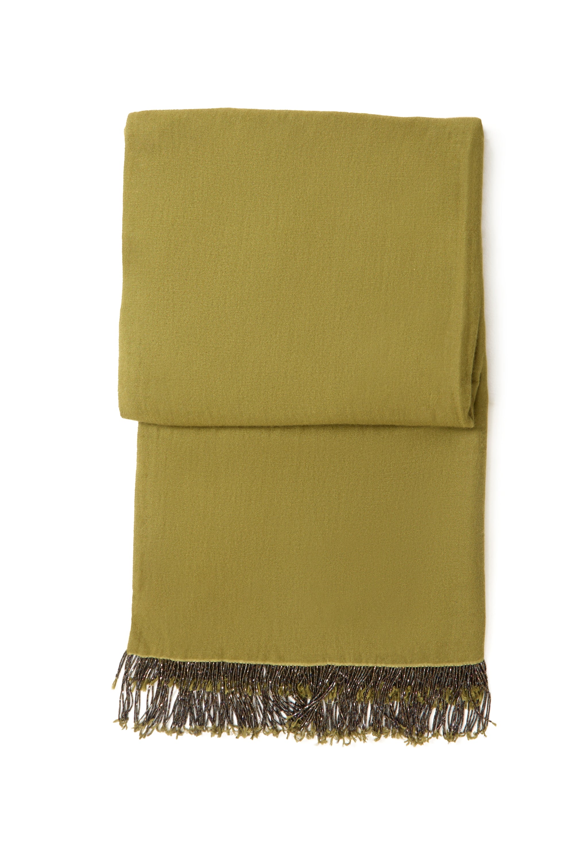 Khaki Pashmina Shawl with Beaded Tassels