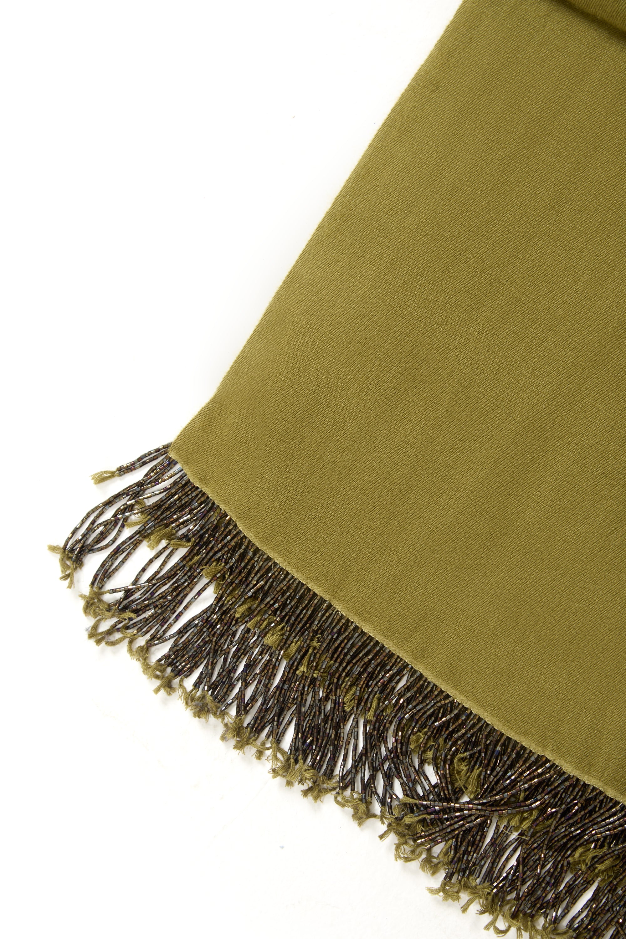 Khaki Pashmina Shawl with Beaded Tassels