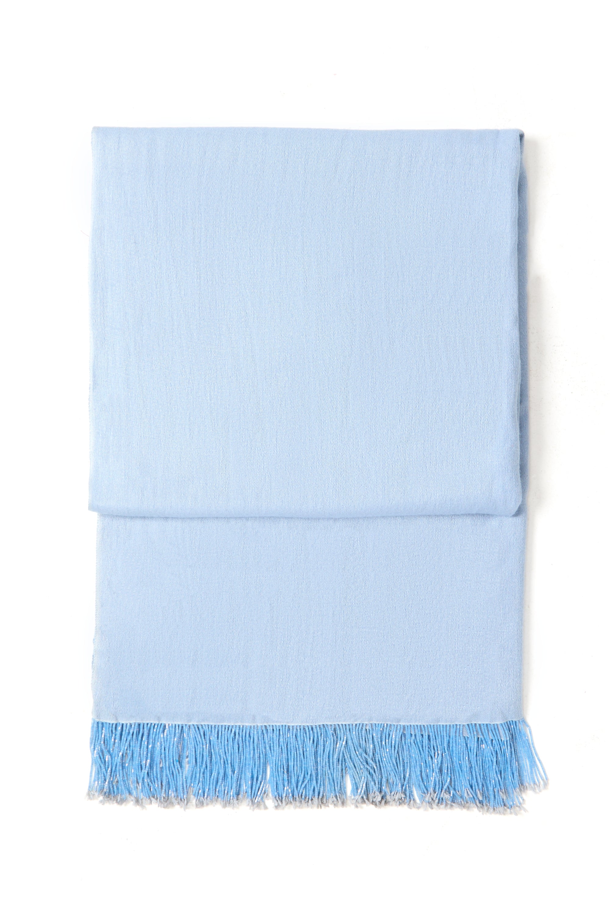 Light Blue Pashmina Shawl with Beaded Tassels